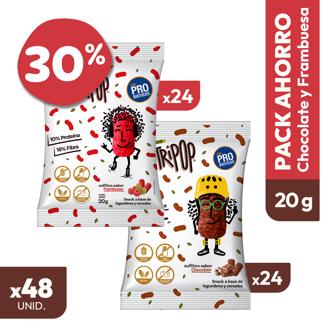 Pack Suflitos Sabor Chocolate y Frambuesa 20grs (48 unidades)