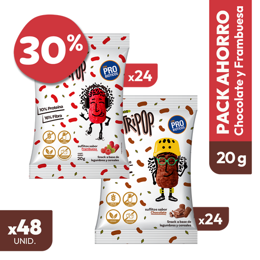 Pack Suflitos Sabor Chocolate y Frambuesa 20grs (48 unidades)