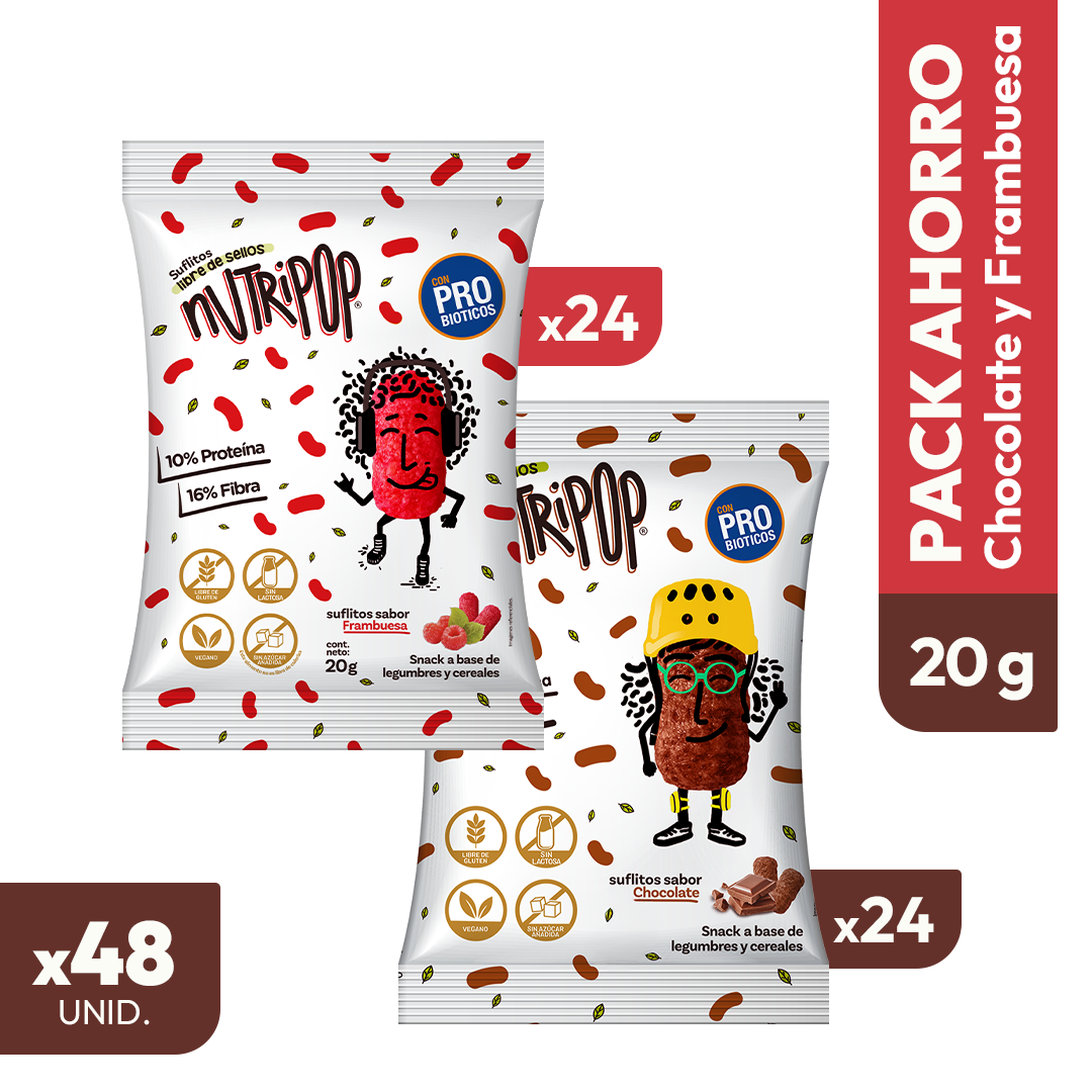 Pack Suflitos Sabor Chocolate y Frambuesa 20grs (48 unidades)