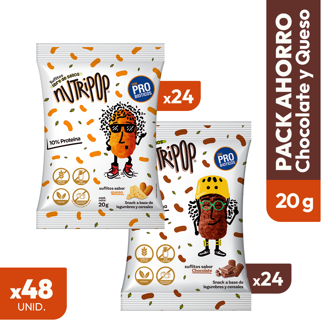 Pack Suflitos Sabor Queso y Chocolate 20grs (48 unidades)