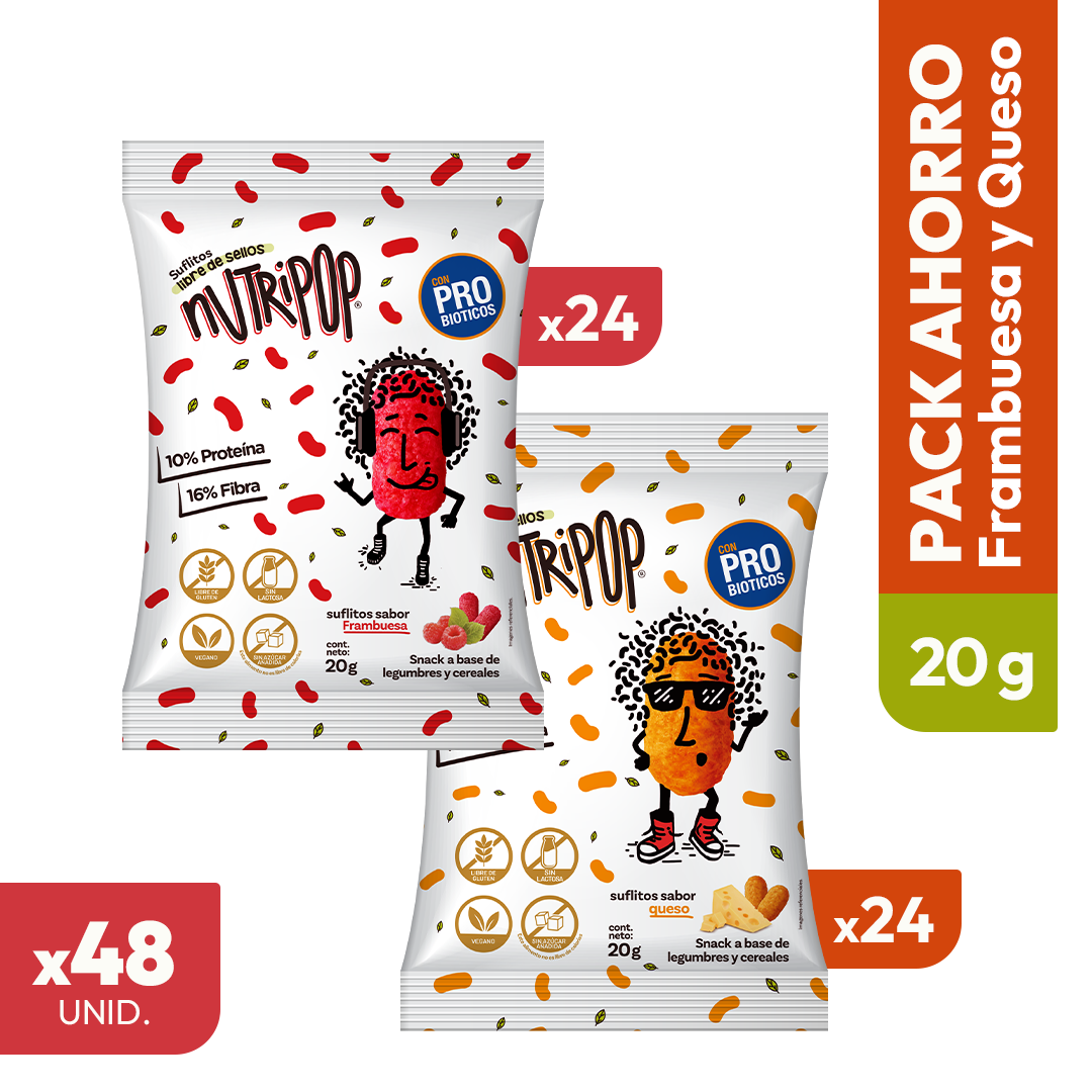 Pack Suflitos Sabor Queso y Frambuesa 20grs (48 unidades)
