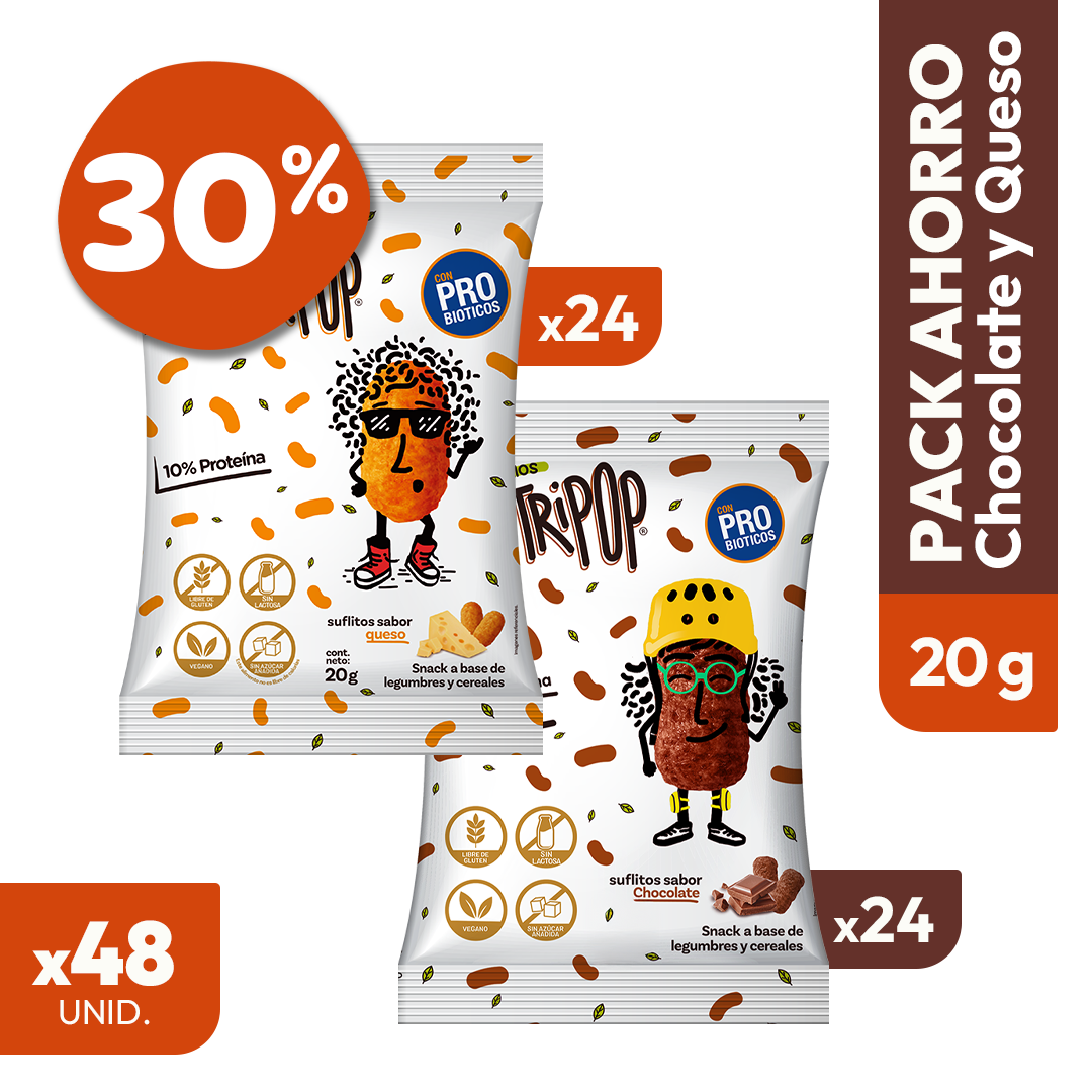 Pack Suflitos Sabor Queso y Chocolate 20grs (48 unidades)