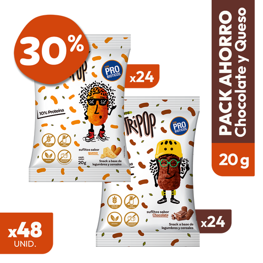 Pack Suflitos Sabor Queso y Chocolate 20grs (48 unidades)