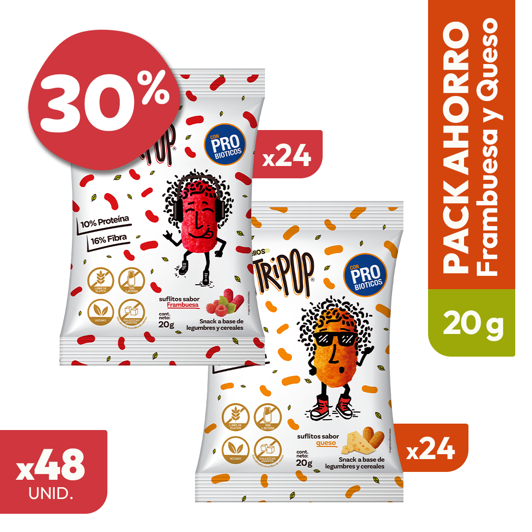 Pack Suflitos Sabor Queso y Frambuesa 20grs (48 unidades)