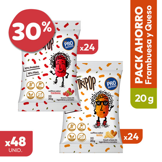 Pack Suflitos Sabor Queso y Frambuesa 20grs (48 unidades)